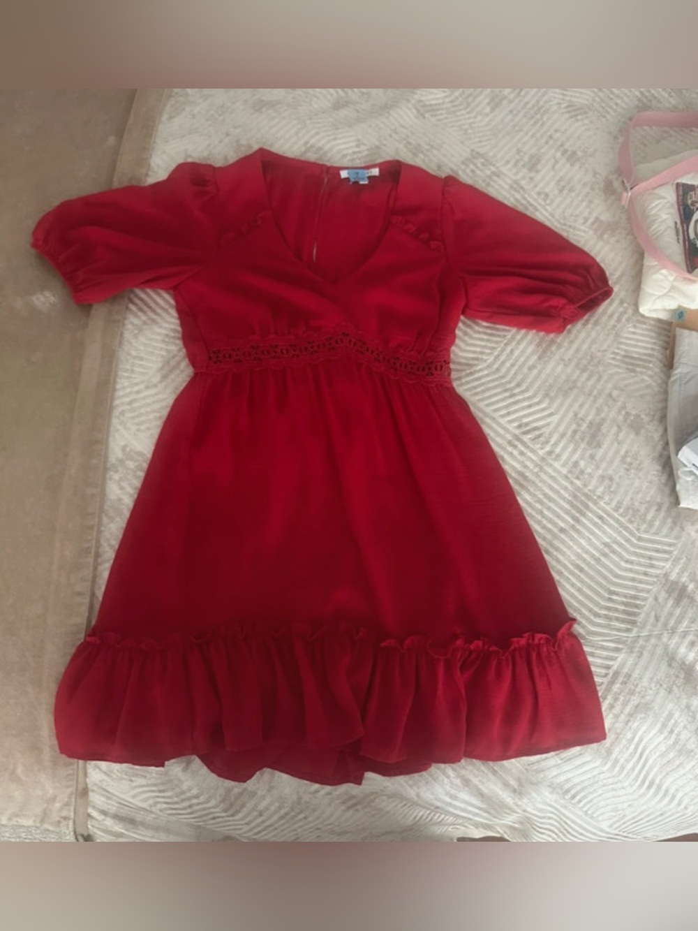 Women’s Red V-Neck Ruffle Hem Casual Dress